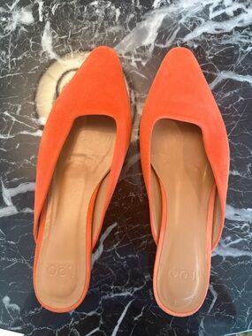 LOQ Orange Suede Pointed-Toe Mules